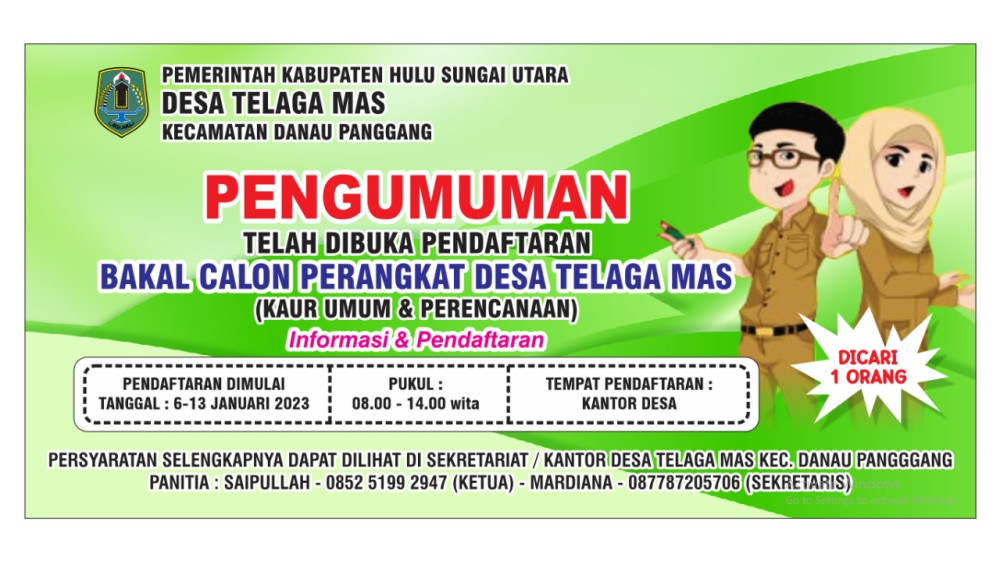 PENGUMUMAN PENGANGKATAN CALON PERANGKAT DESA PADA DESA TELAGA MAS