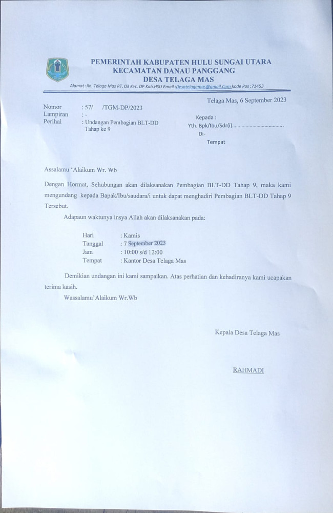 UNDANGAN BLT DANA DESA TAHUN 2023 BULAN SEPTEMBER