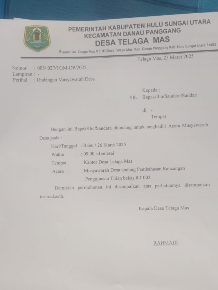 Musyawarah Desa tentang pembahasan RencanganPenggunaan Titian Bekas 